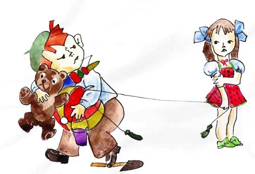 1. Хлопчик забирає у дівчинки іграшки