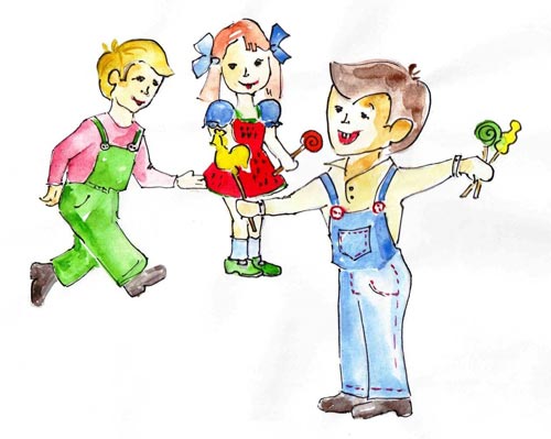 Хлопчик роздає всім дітям цукерки 