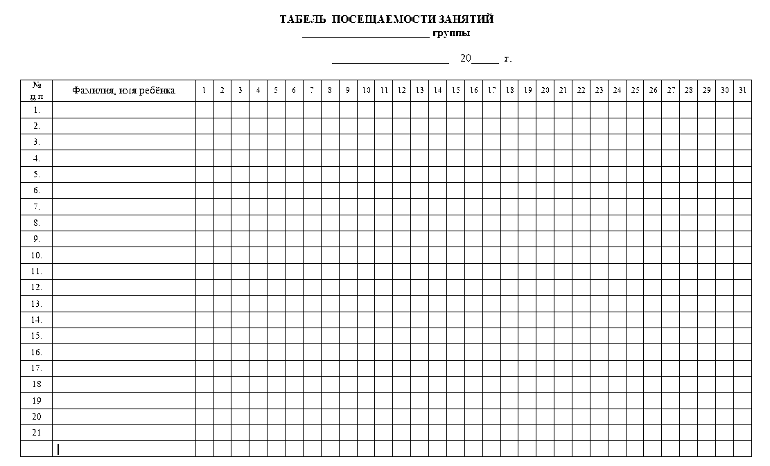 Табель відвідуваності занять в дитячому садку
